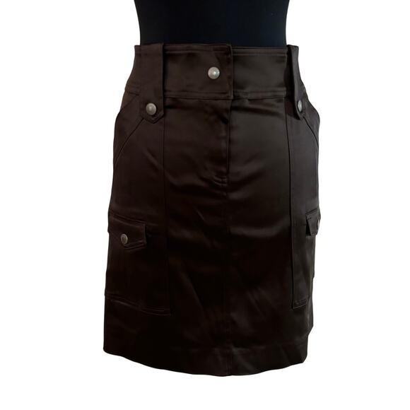 Cache Expresso Satin Evening Day Skirt New Tab Belt Loop Front Pocket NWT $118 - Picture 5 of 7